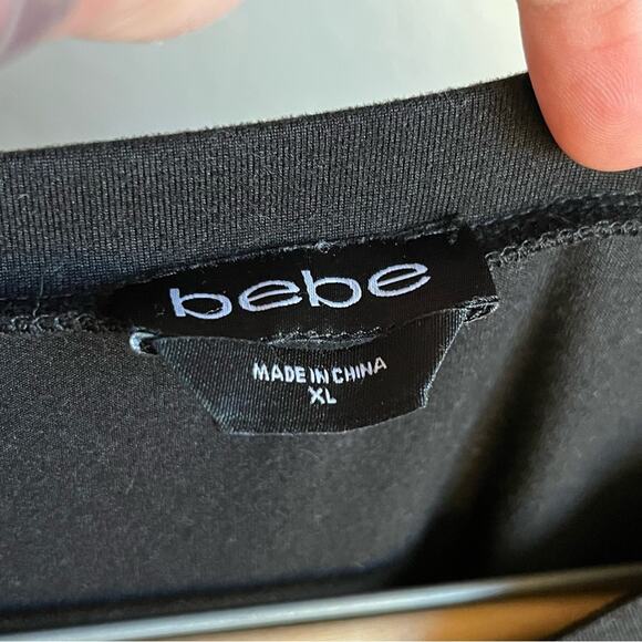 BEBE mesh sleeve sporty bling embellished logo black athletic stripe XL - Picture 2 of 8